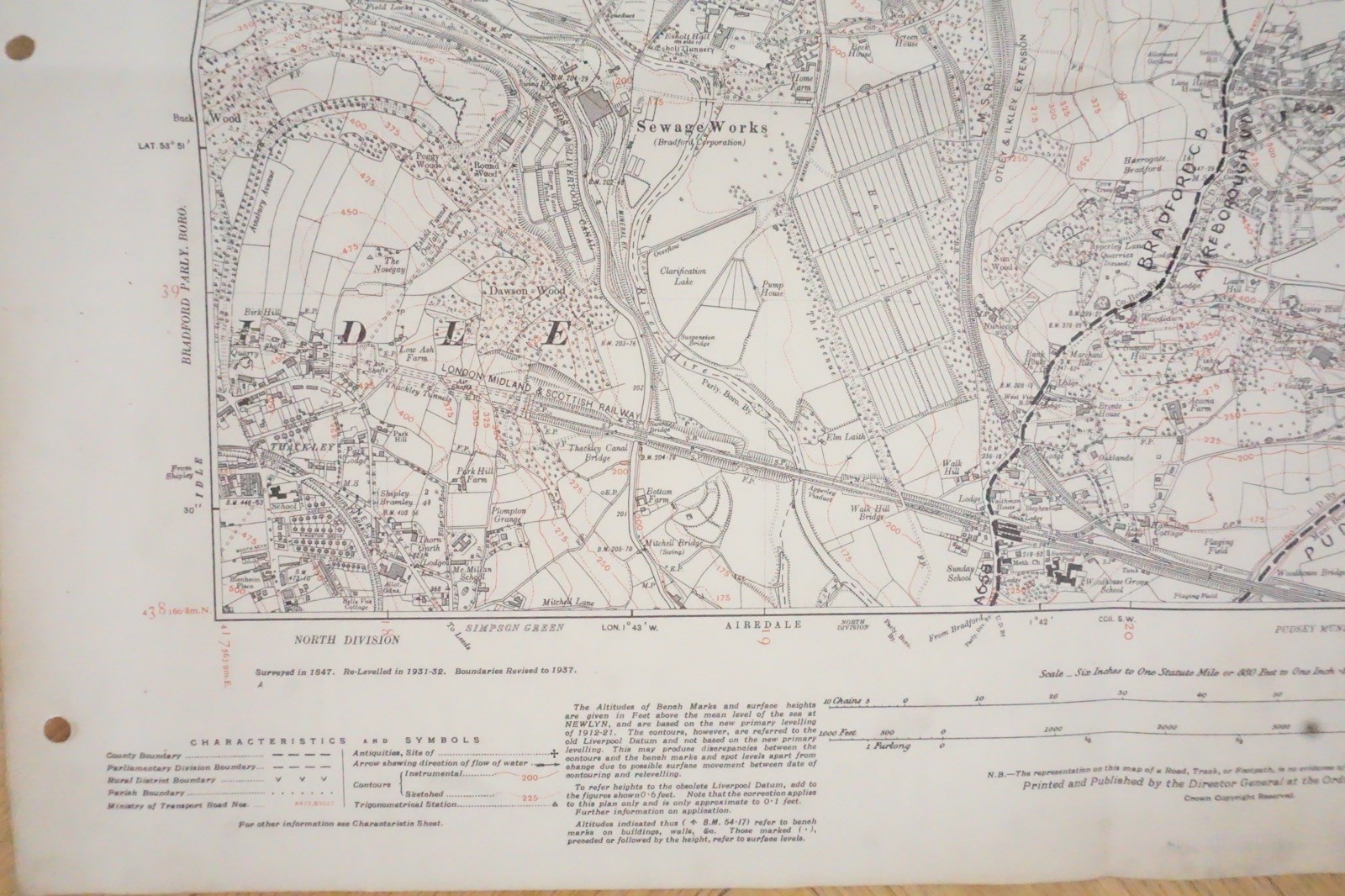 1938 Yeadon Rawdon Pudsey Yorkshire LMS Railway OS Linen Map Ref 34 *