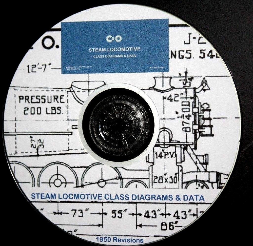 Chesapeake & Ohio 1950 Steam Locomotive Class Diagrams & Data PDF Pages on DVD