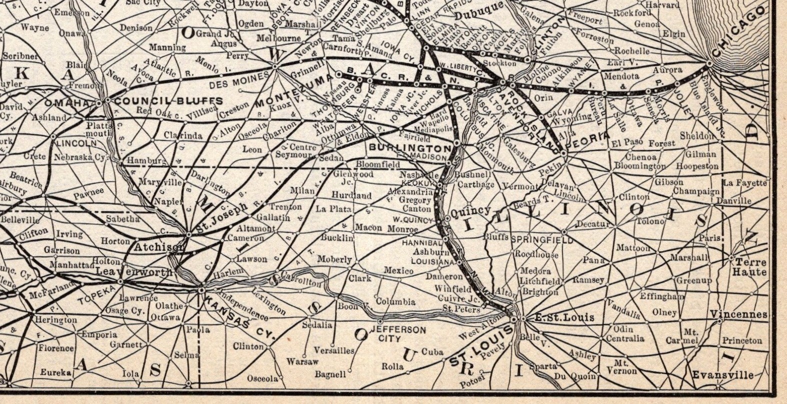 1901 Burlington Cedar Rapids & Northern Railway Map Vintage Railroad Map 2681