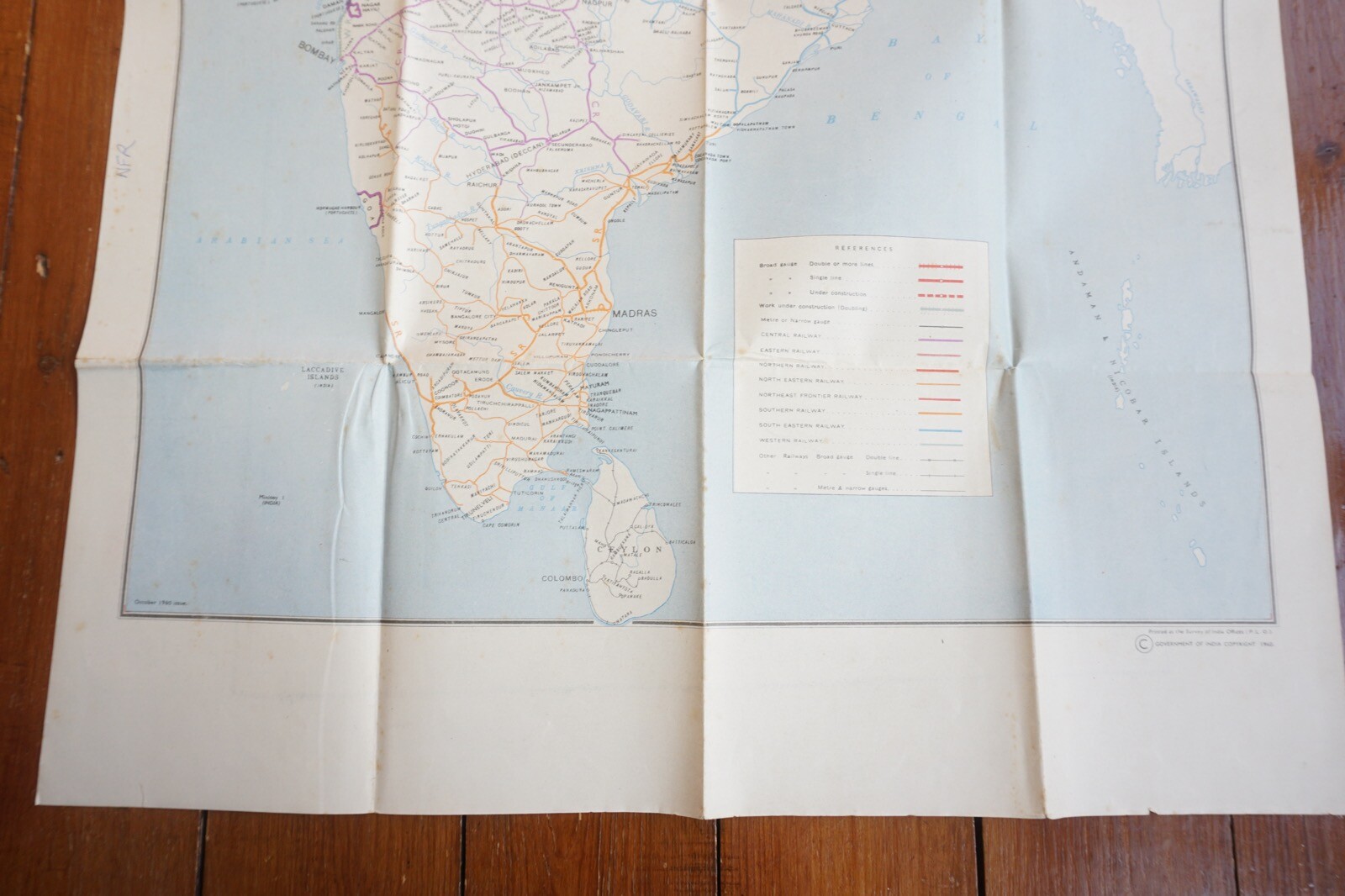 1960 India Large Railway Map Indian Double Sided