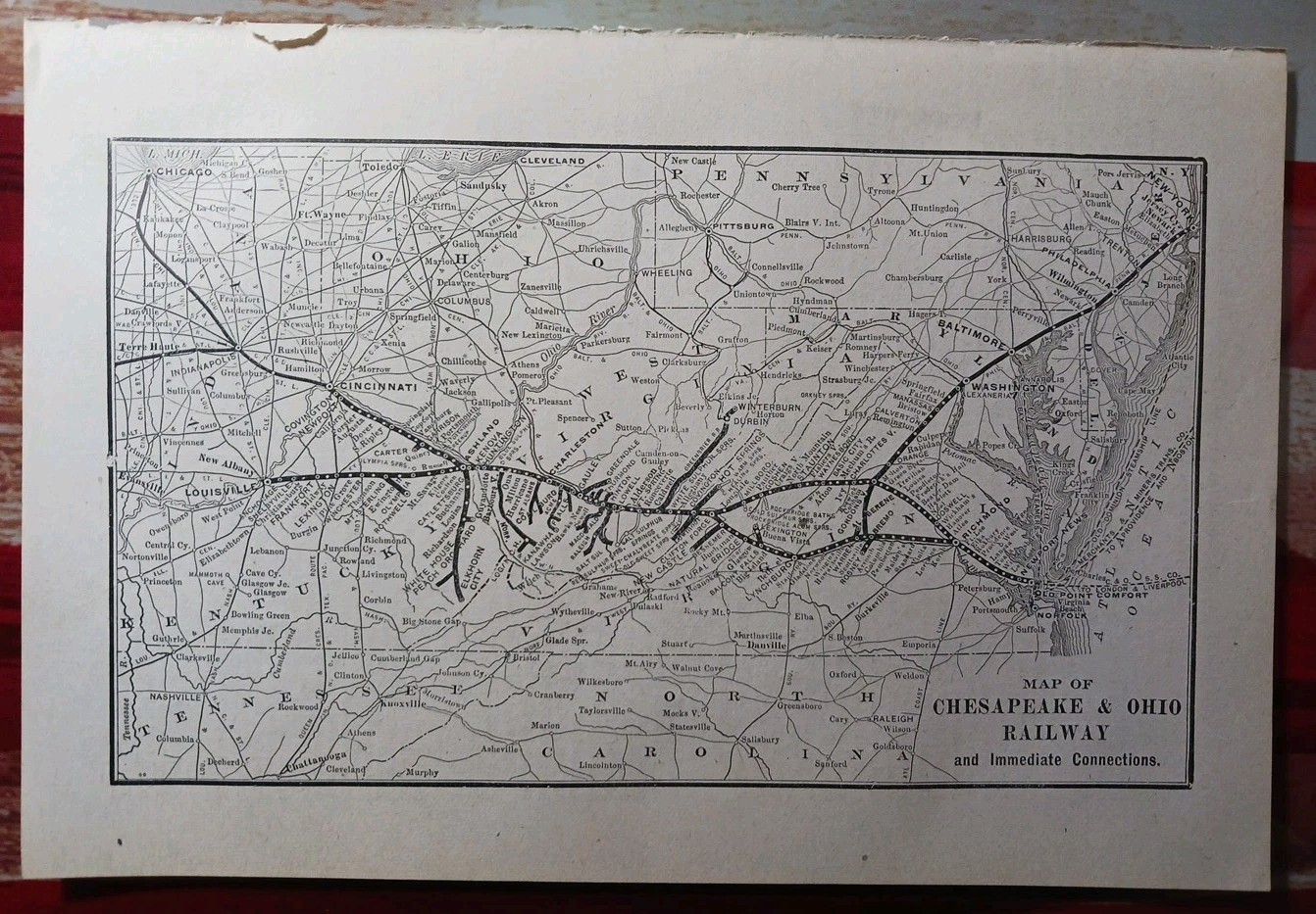 1910 Train Route Map CHESAPEAKE & OHIO RAILWAY all Lines & Stations Connections