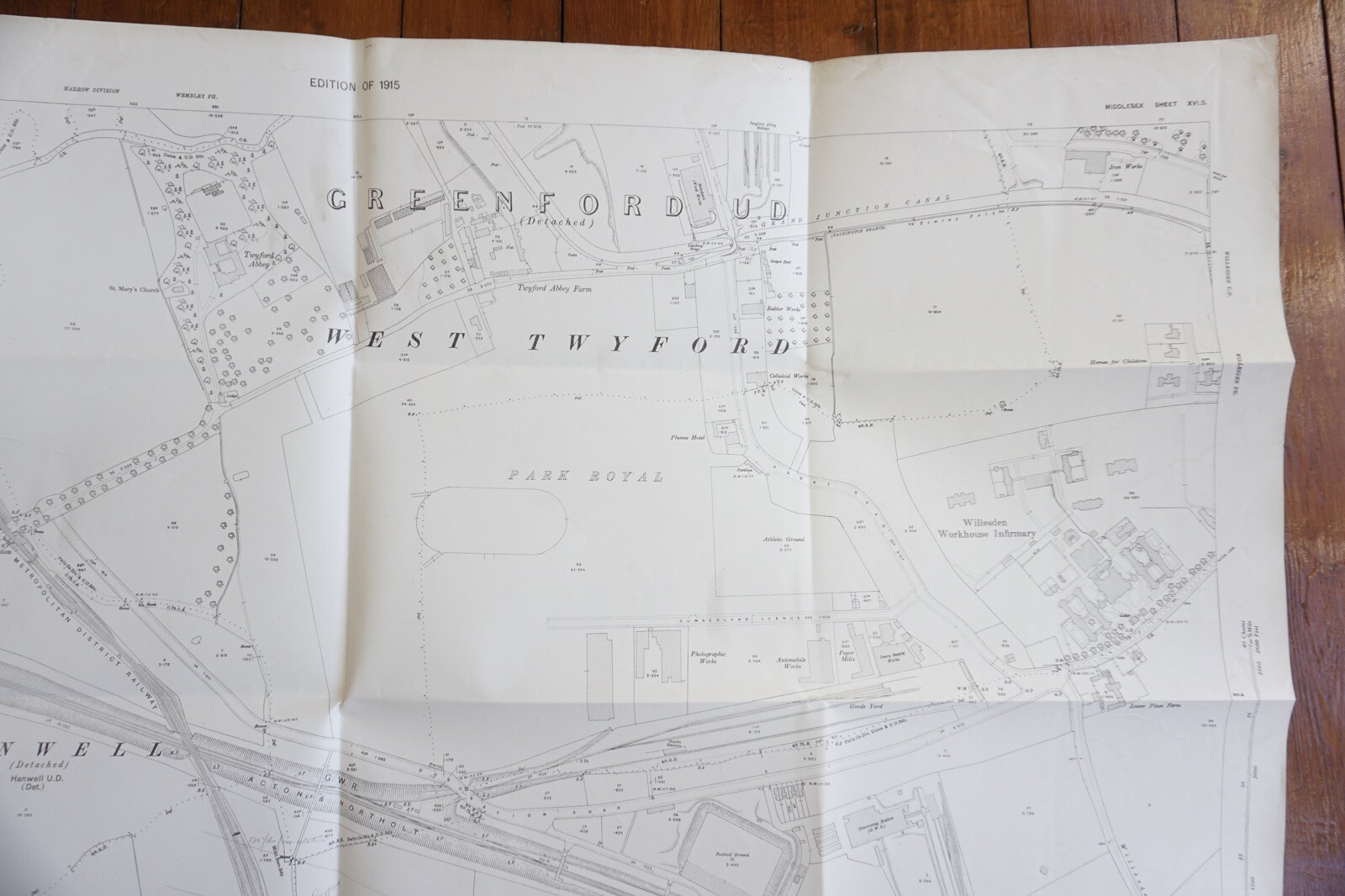 1915 Greenford West Twyford Hankwell GWR OS Railway Map