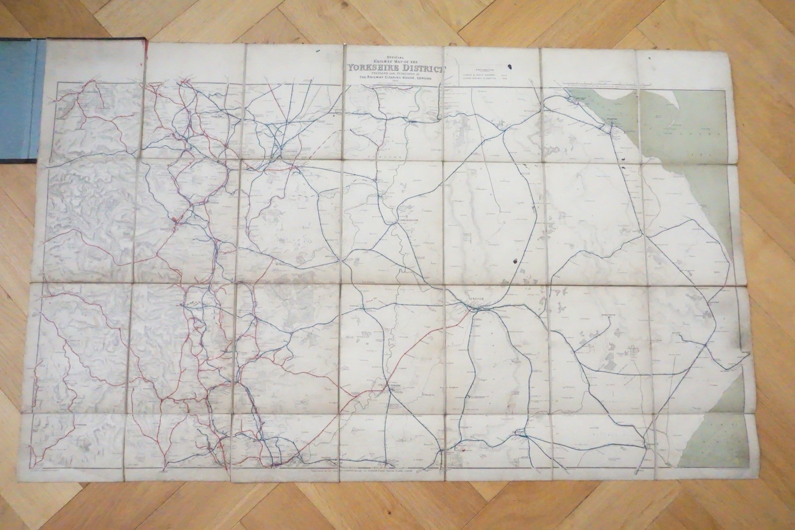 1923 Railway Clearing House RCH Map of Yorkshire District Linen Backed