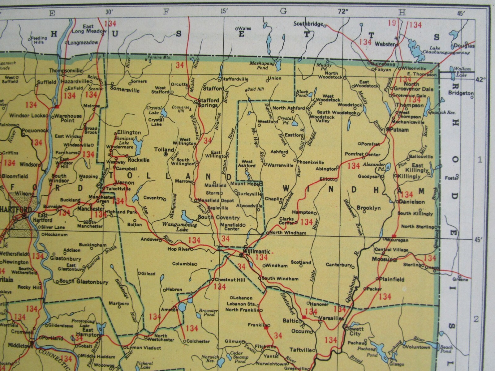 CT CO 1948 CONNECTICUT RAILROAD Map. ~or~ COLORADO Railway Map 1950s Mid Century