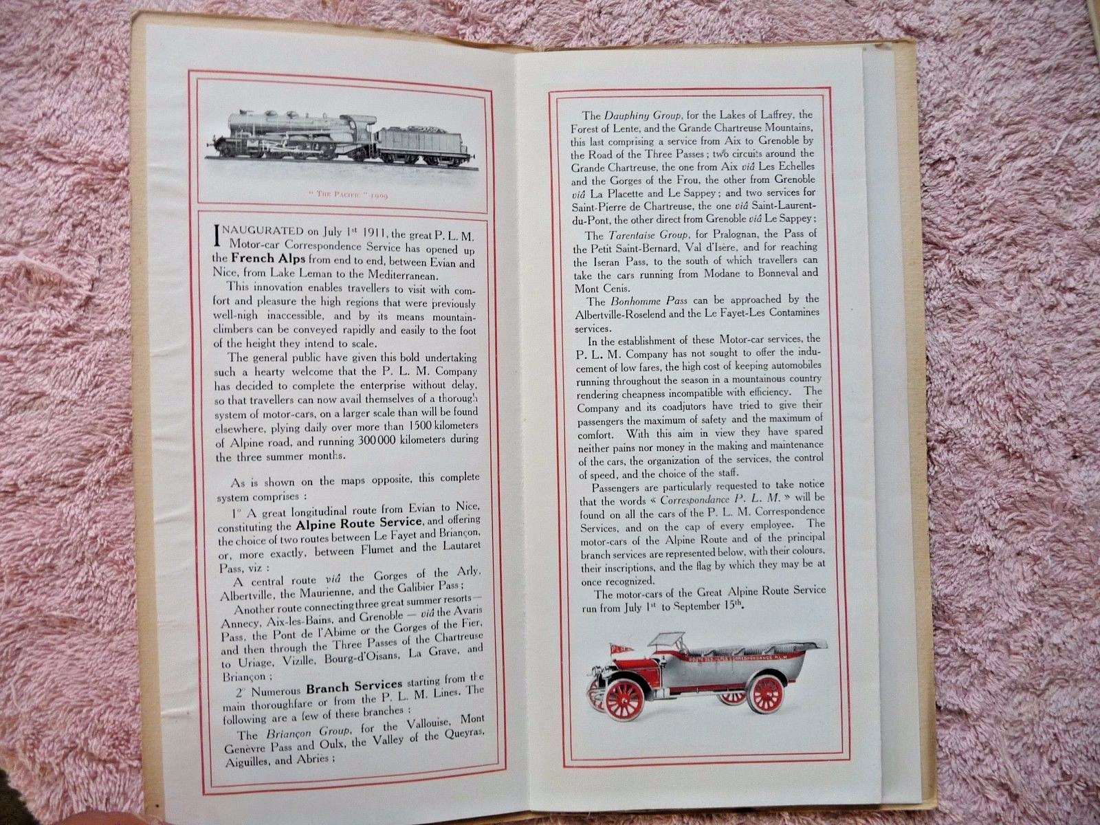 VINTAGE MAP ROUTE DES ALPS LAUSANNE EVIAN THONON NICE BARCELONNETTE FARES 1913