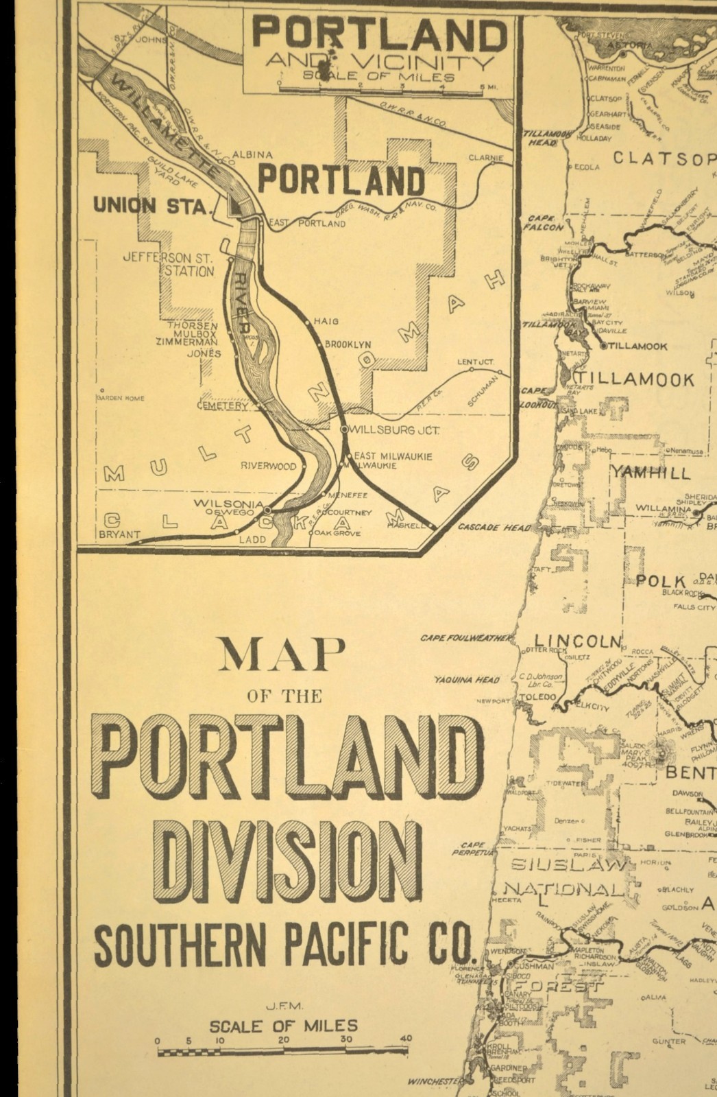 Southern Pacific Railroad Map Portland Division Red Electric Lines Shasta Route