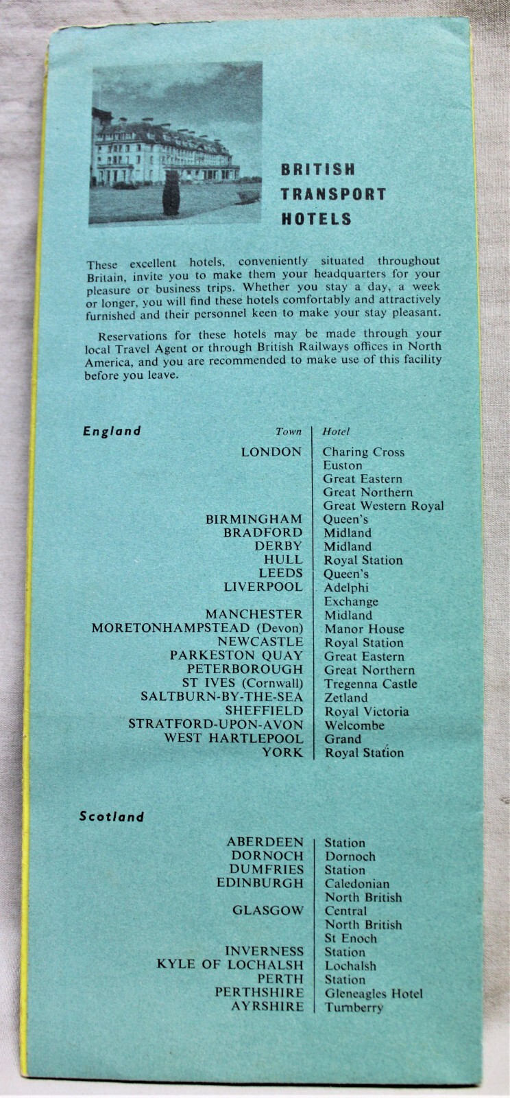 BRITISH RAILWAYS TRAVEL FACILITIES & ROUTE MAP BROCHURE GUIDE 1958 VINTAGE