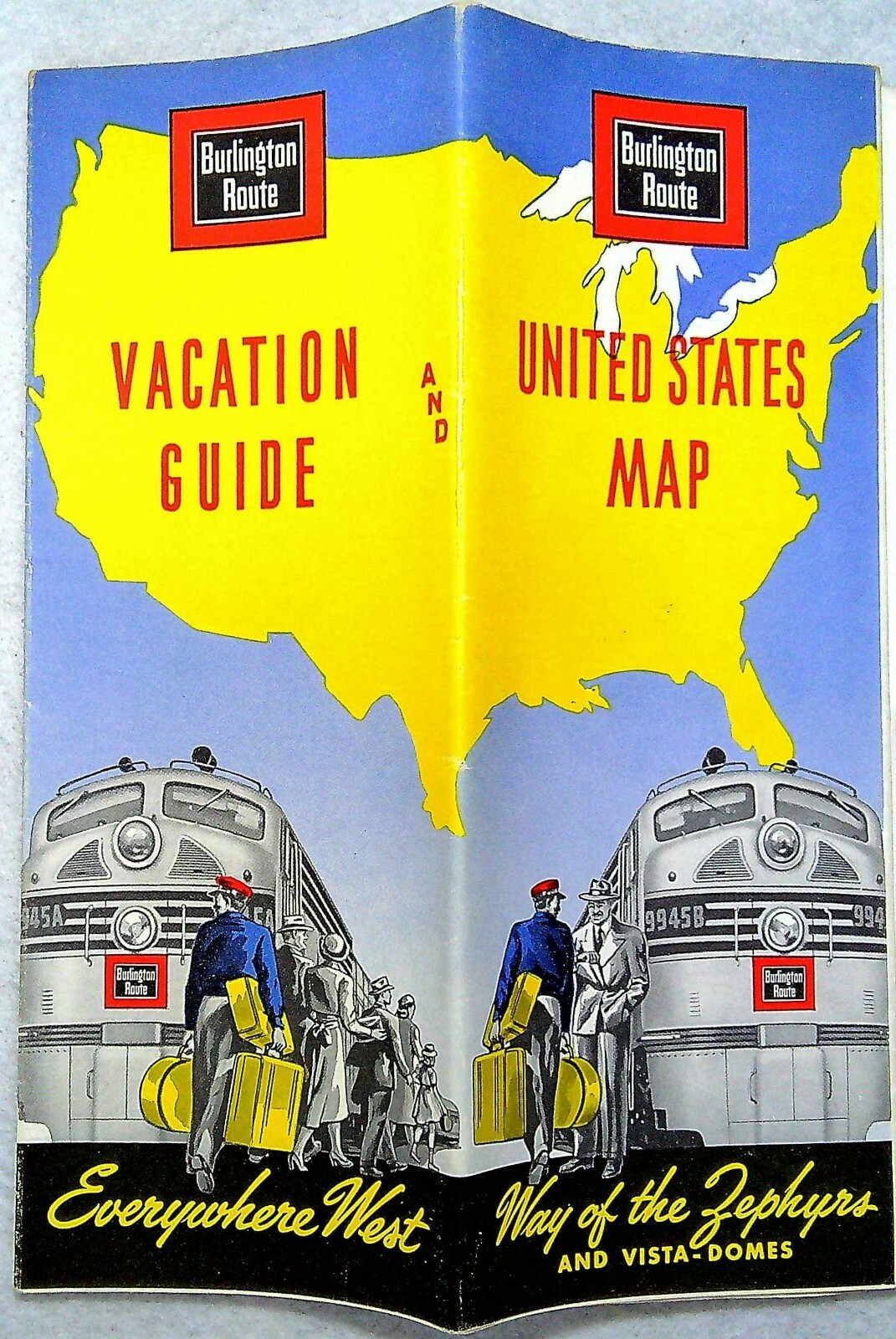 Burlington Route United States Map Way of the Zephyrs and Vista -Domes 1960