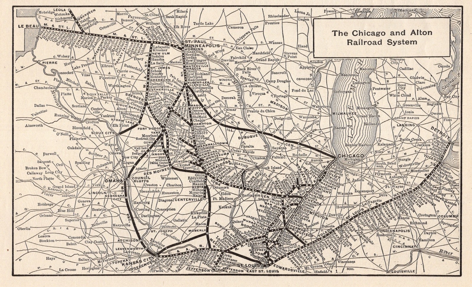 1914 Antique CHICAGO and ALTON RAILROAD Map Vintage Railway Map 2450