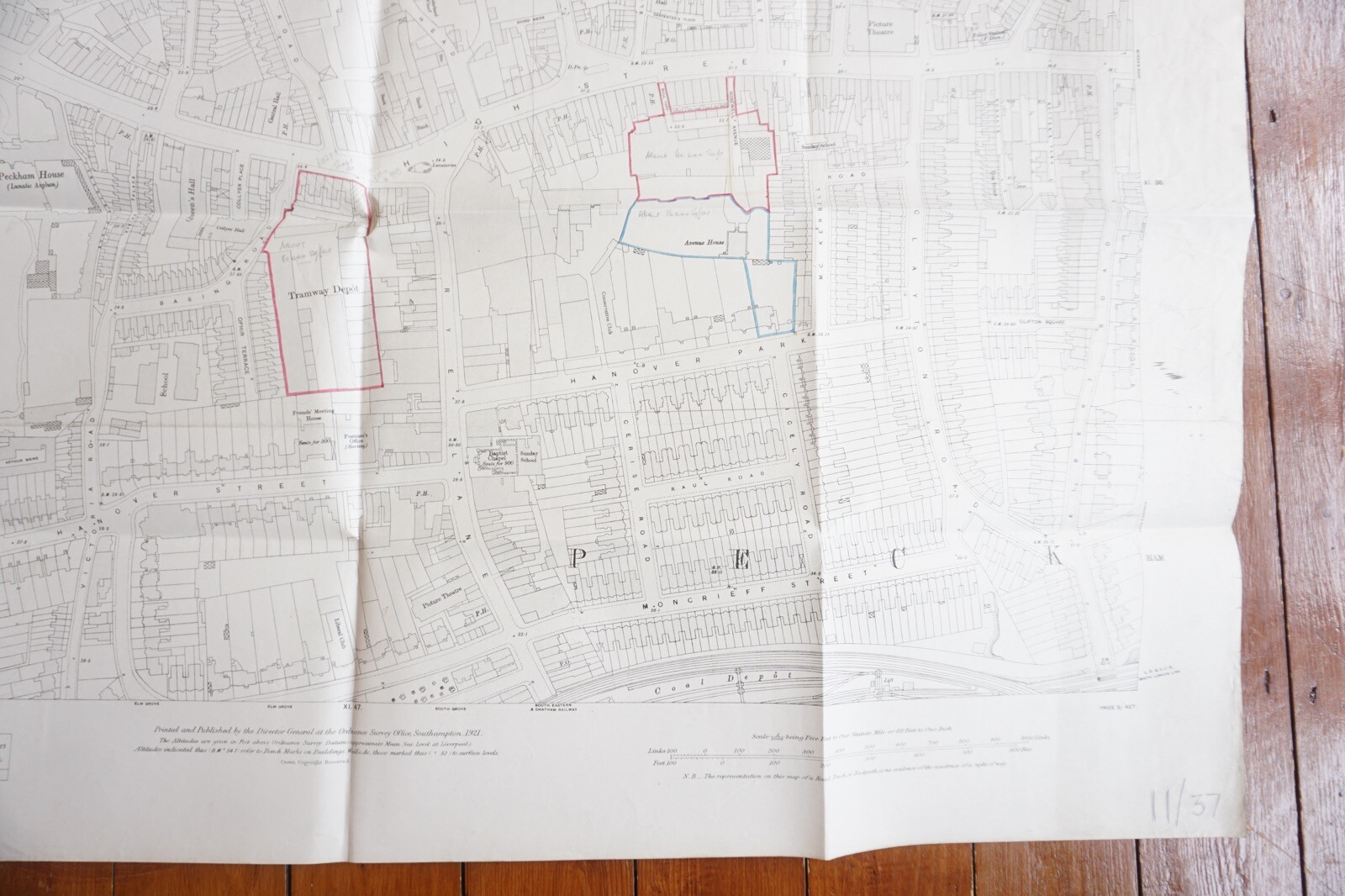 1921 Peckham Tramway East London GER OS Railway Map