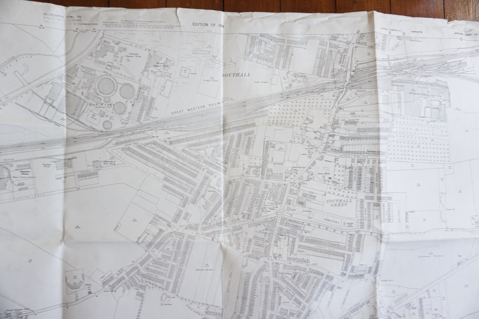 1913 Southall Middlesex GWR Railway OS Railway Map
