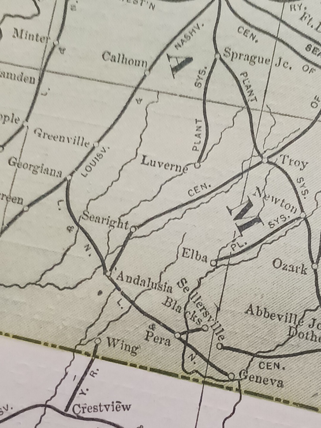 1902 Dated Train Route Map ALABAMA GEORGIA all Railroad Lines Stations 11″×9″