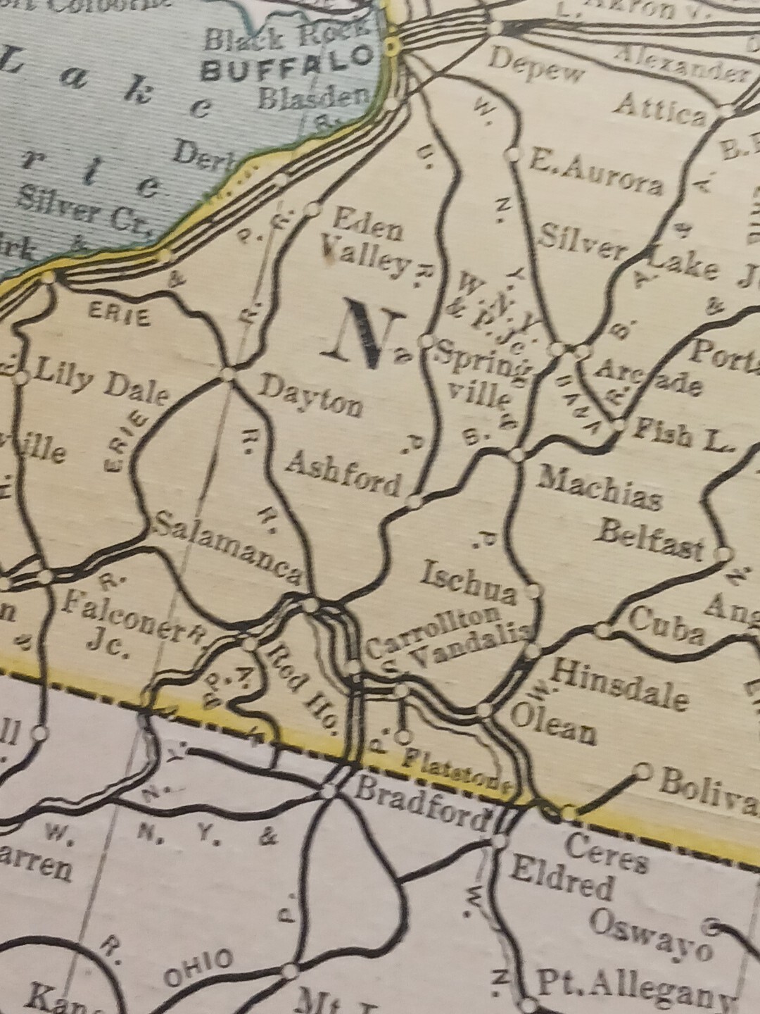 1902 dated Train Route Map NEW YORK All Railroad Lines Stations Towns 11″×9″