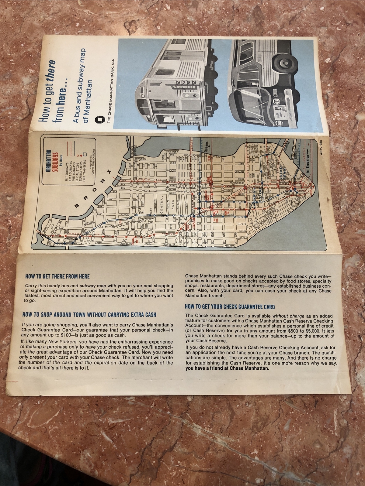 RARE ~ Chase Bank: 1960 Transit New York City Subway Map NYC Bus