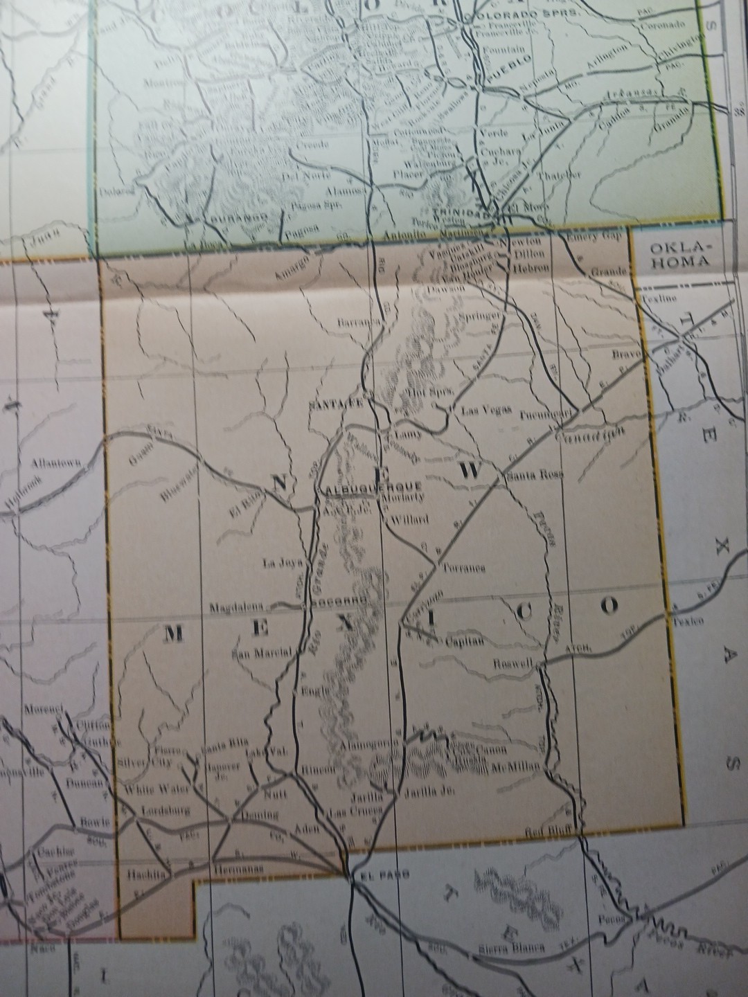 ~1906 Train Route Map COLORADO Utah ARIZONA New Mexico all Railroad Lines 11×9″