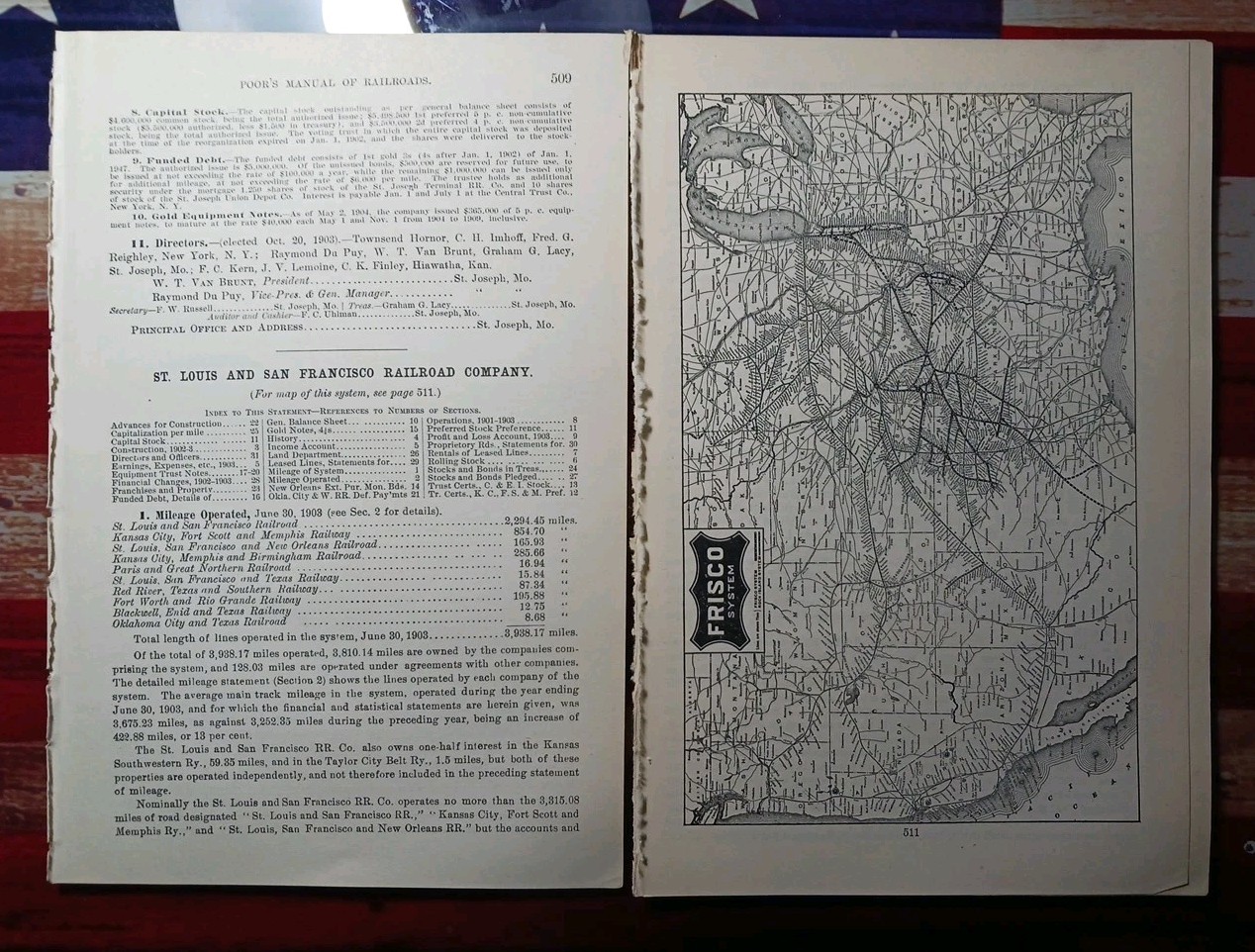 ~1904 ST LOUIS & SAN FRANCISCO RAILROAD vintage Railway Map + Report All Routes