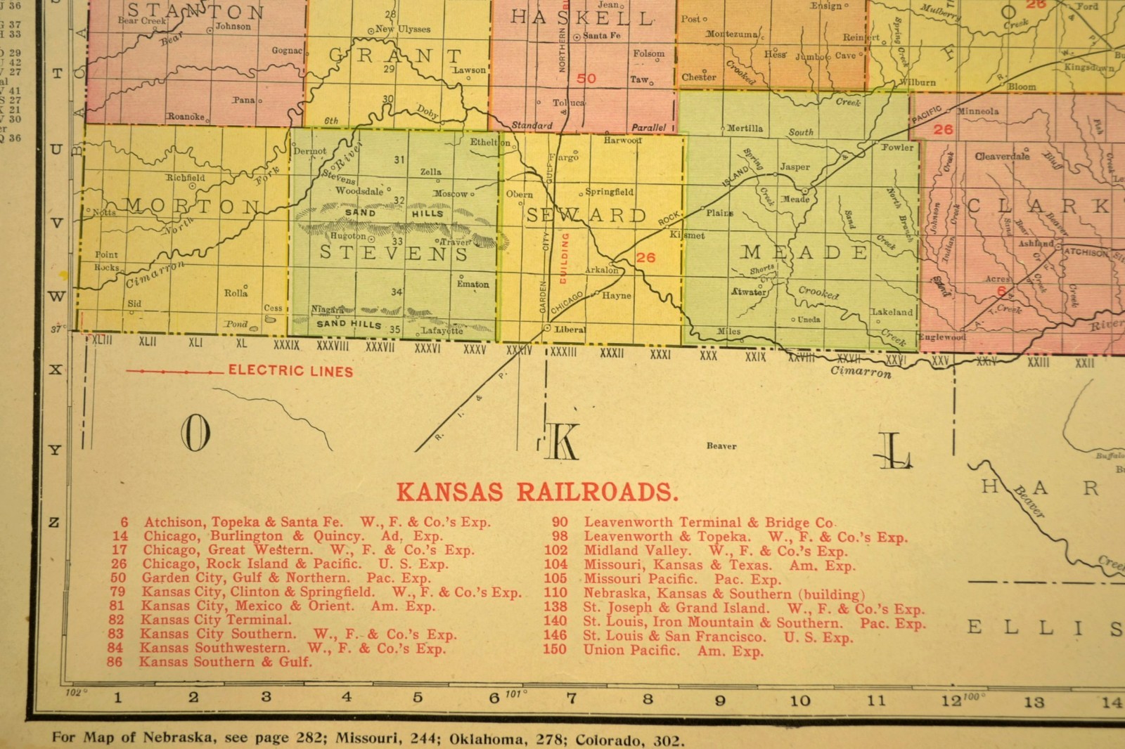 1911 Antique Kansas Railroad Map ORIGINAL Atlas Map DATED