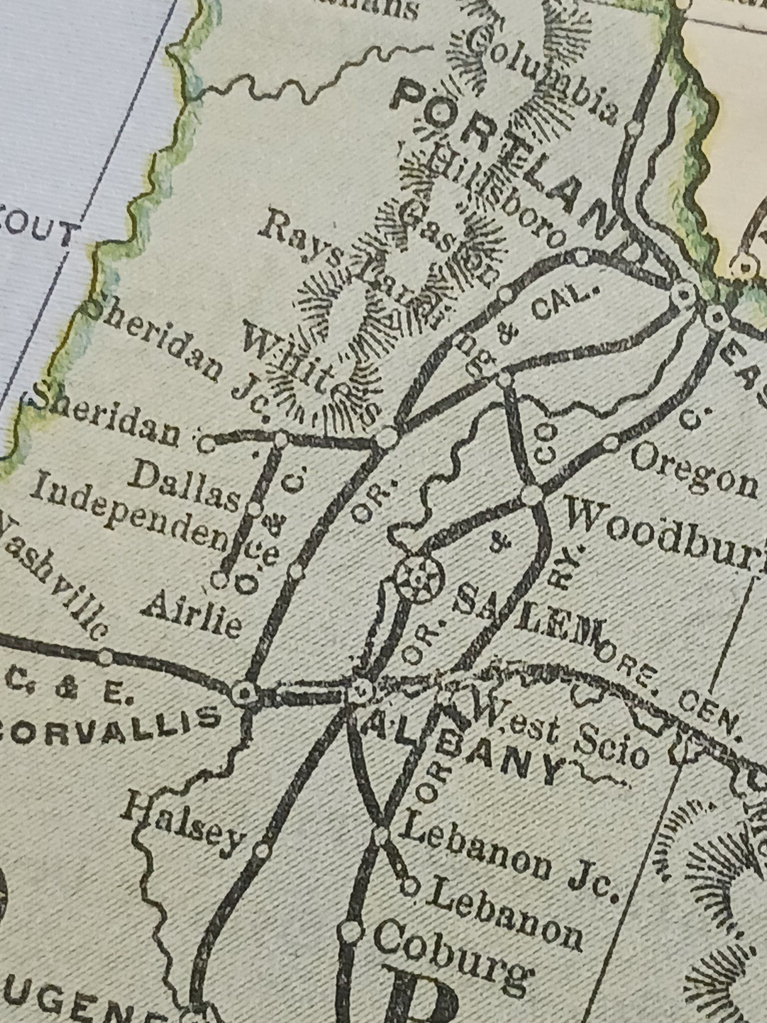 ~ 1897 Train Route Map IDAHO Washington OREGON all Railroad Lines Stations 9×11″
