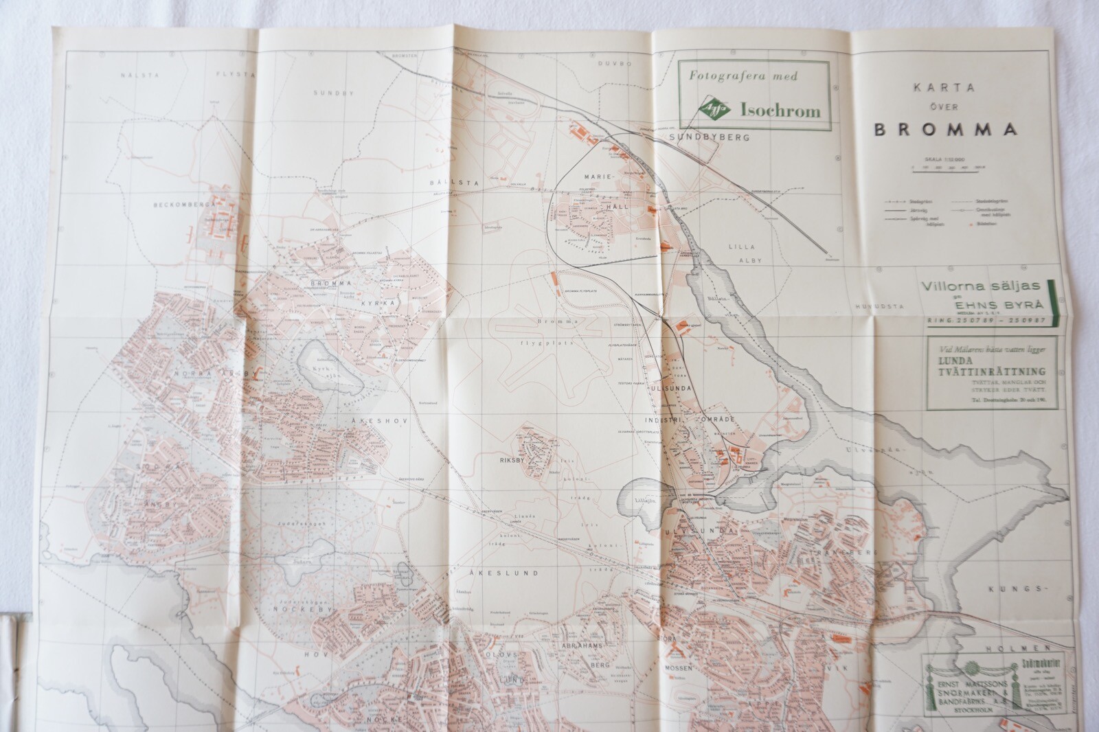 1938 Sweden Railway Map Bromma Stockholm