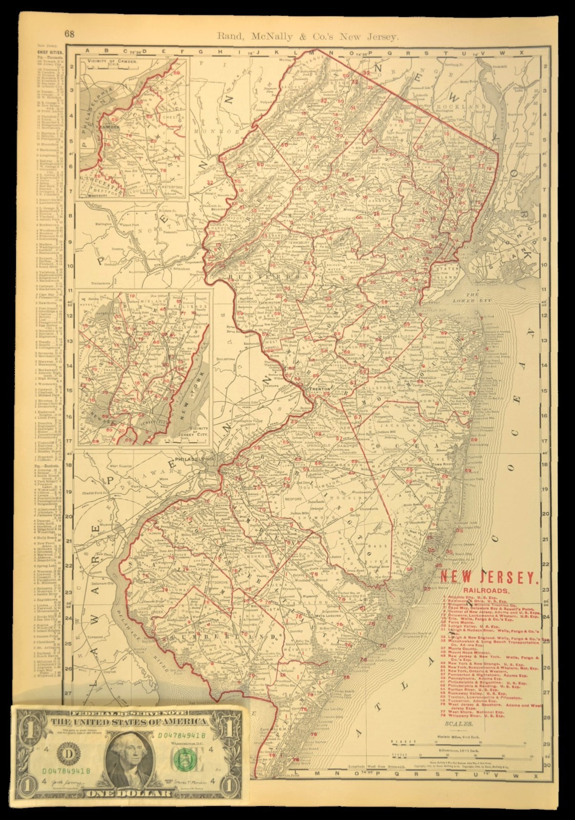 1901 Antique New Jersey Railroad Map Large Atlas West Jersey & Seashore RR DATED
