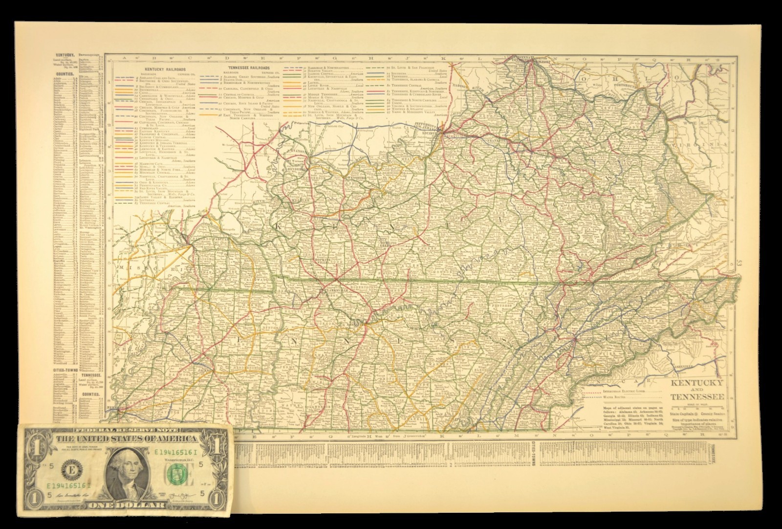 1914 Antique Map of KENTUCKY Railroads Map TENNESSEE ORIGINAL Atlas Map DATED