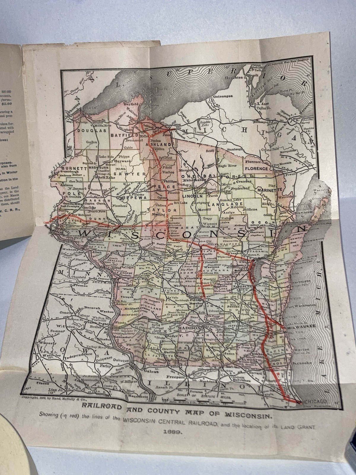 Antique 1889 Wisconsin Central Railroad Land Booklet & Map HQ