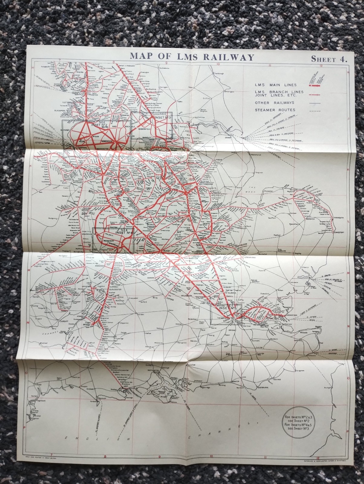 1939 London Midland and Scottish Railway Map showing Lines in England