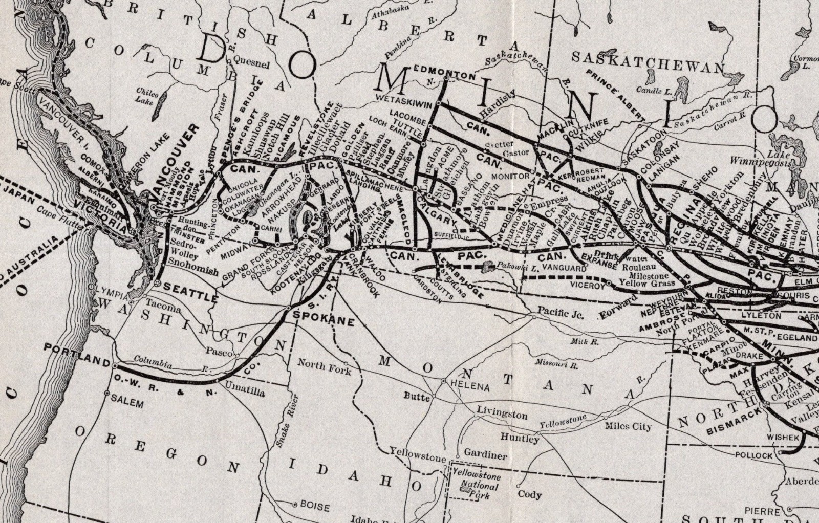 1914 Antique Canadian Pacific Railway Map Canada Railroads Map 2803