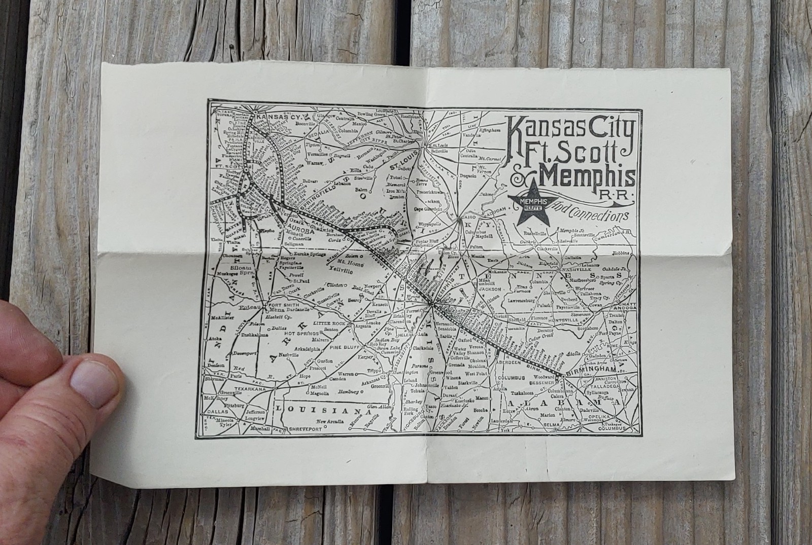 1890’s Antique Kansas City Ft. Scott & Memphis Railroad Railway Map Original
