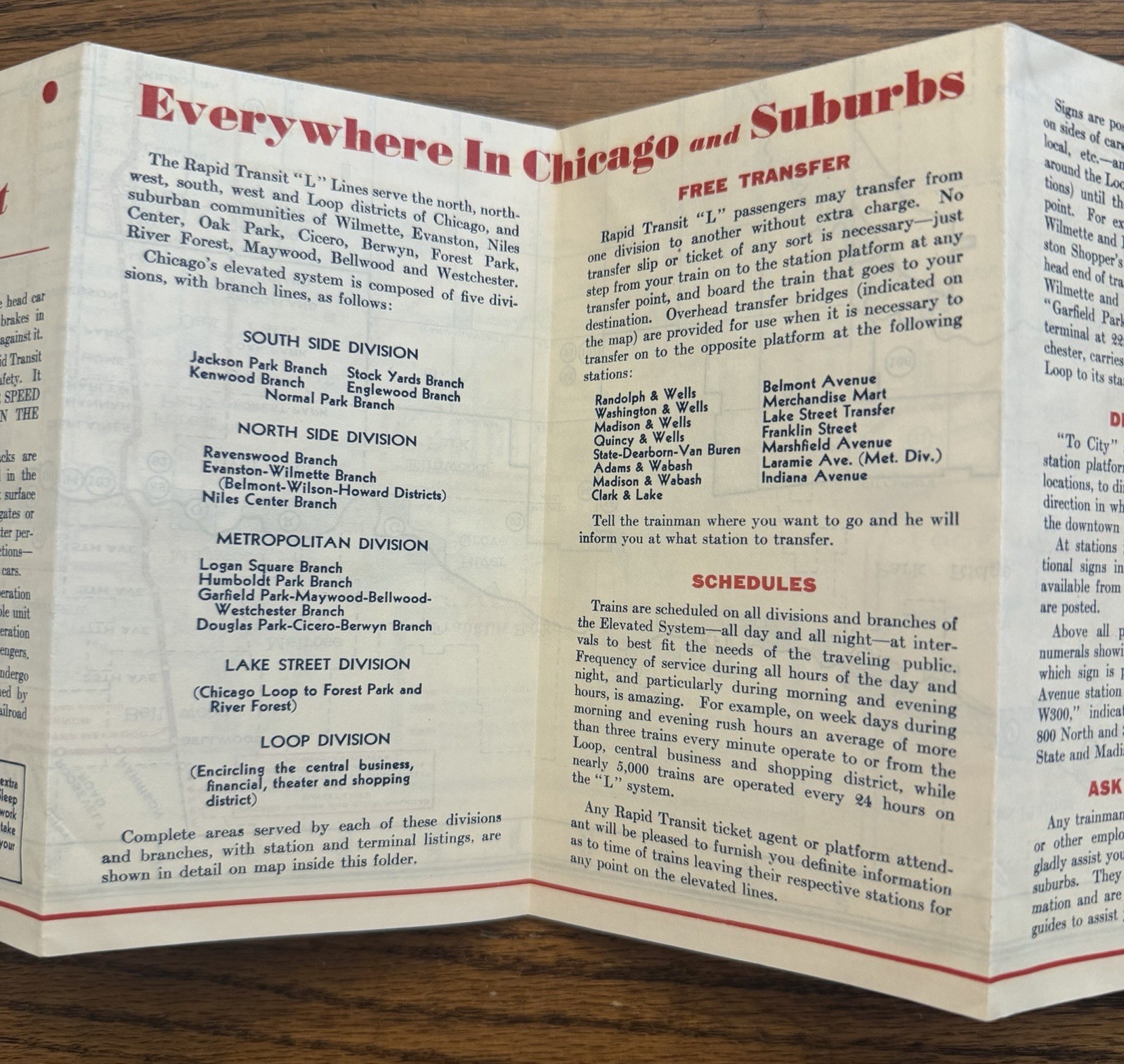 1937 Map of Chicago and Suburbs Rapid Transit “L” Lines Fold-Out Brochure