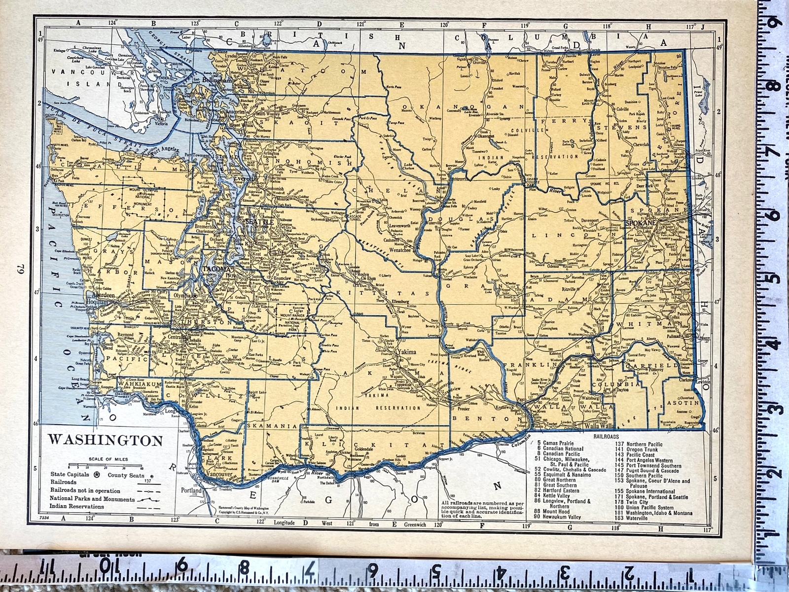 WEST VIRGINIA & WASHINGTON 1935 County & Railroad Maps. Hammond & Co. 9×12″ VG-F