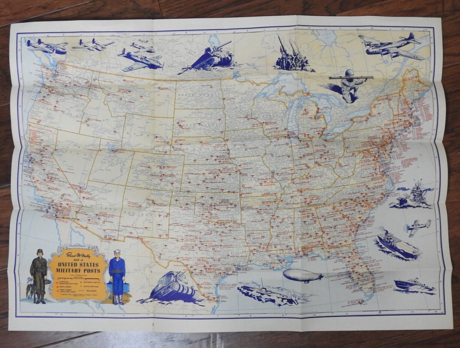 Vintage US Military Map Posts Camps Stations Randy McNally Illustrated Graphics