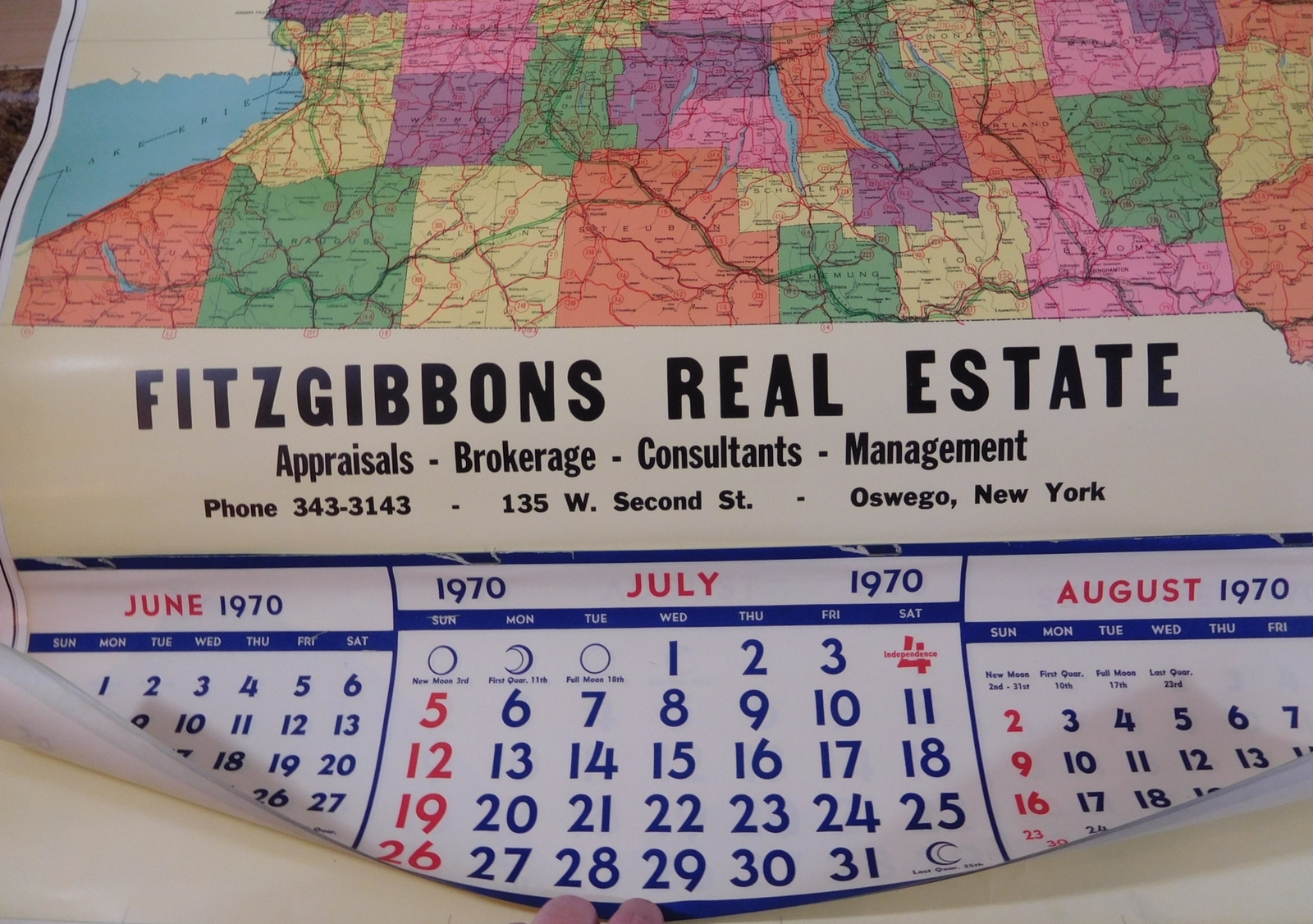 Map New York State with calendar 1970 Thomas D. Murphy Co. 31 x 30