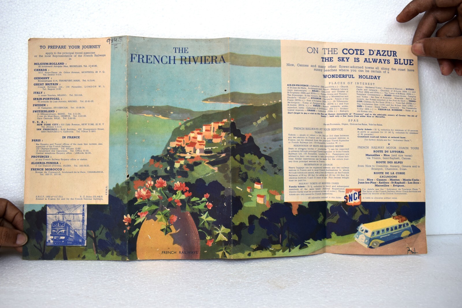 Vintage Map France By Train The French Riviera Journey Travelling Map Guide Old