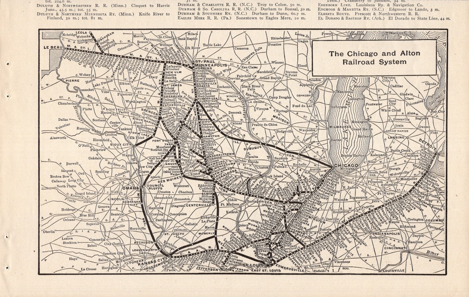 1914 Antique CHICAGO and ALTON RAILROAD Map Vintage Railway Map 2450