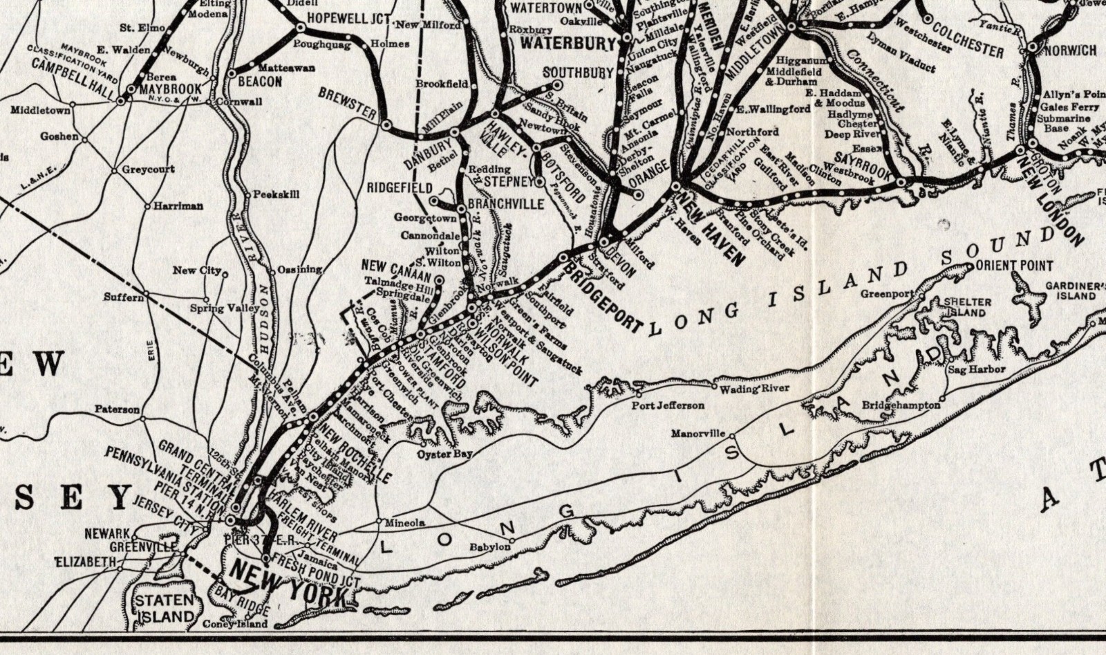 1941 Antique New York New Haven and Hartford Railroad Map Railway Map 2909