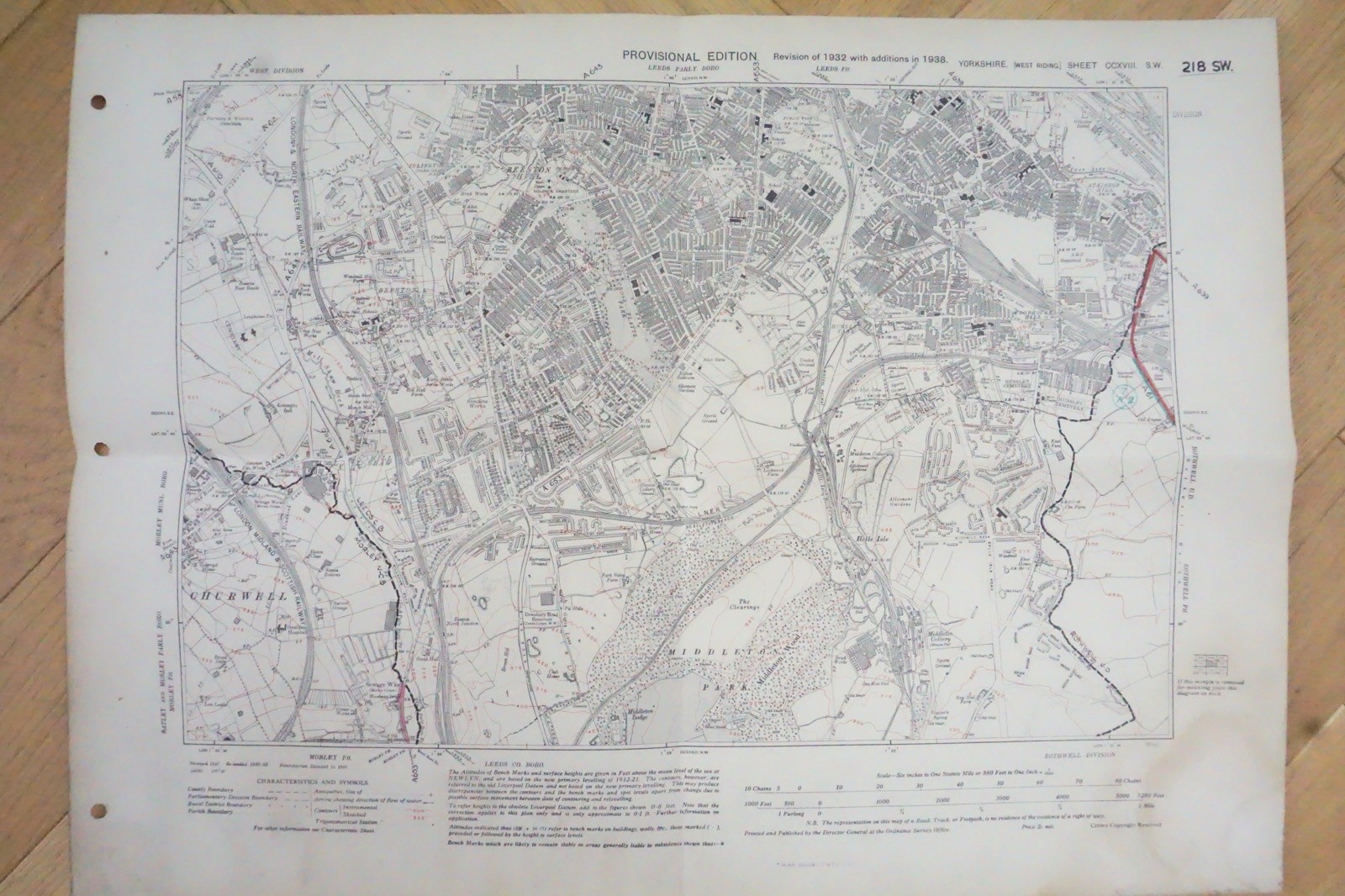 1938 Middleton Churwell Beeston Yorkshire LMS LNER Railway OS Linen Map Ref 57 *