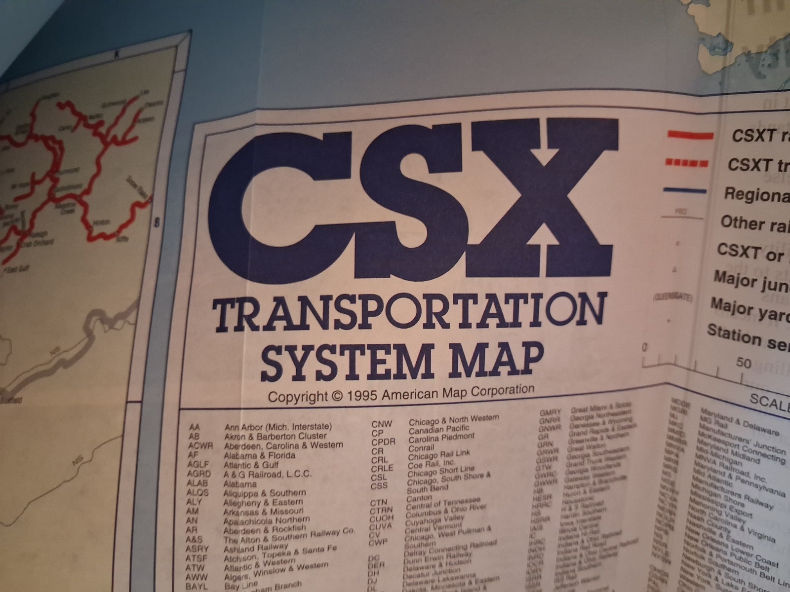 Appears Never Used 1995 Vintage CSX Transportation Railroad System Map