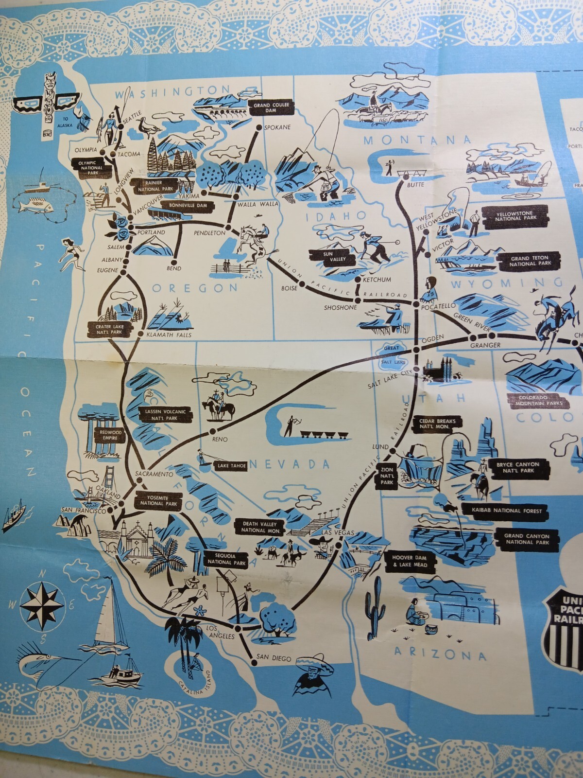 Original Vintage Union Pacific West Line Map Poster Railroad Train UPRR