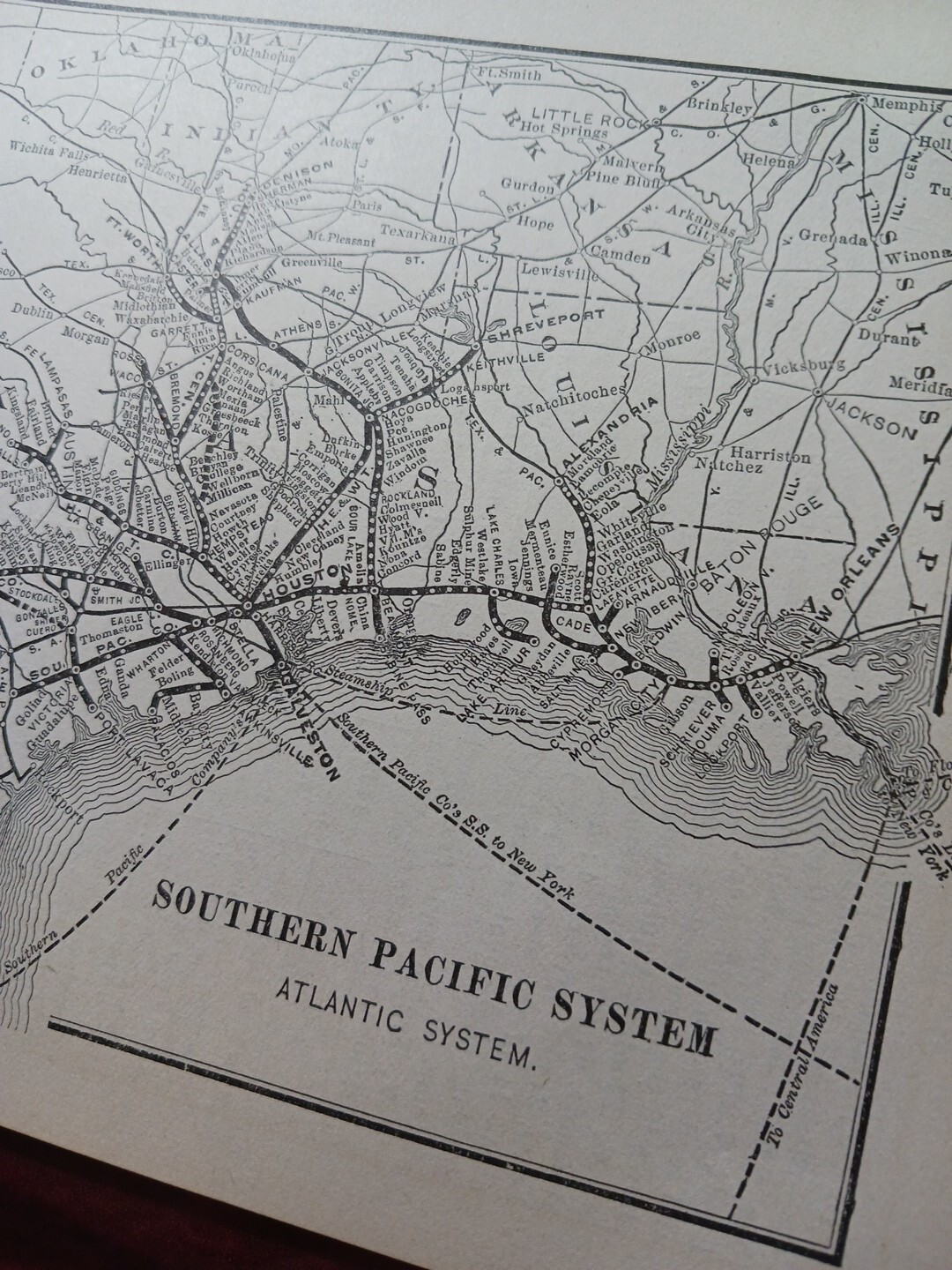 1906 Railroad Route Map SOUTHERN PACIFIC SYSTEM Atlantic Texas Louisiana Train