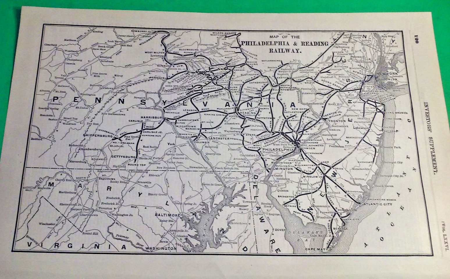 Rare 1903 Railroad Map of The Philadelphia & Reading Railway Routes &Connections