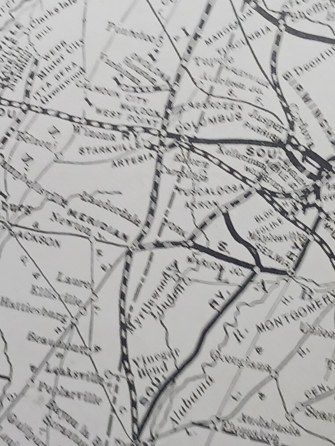 ~1910 railroad Map SOUTHERN RAILWAY and Connections ALL Train routes 9×11″