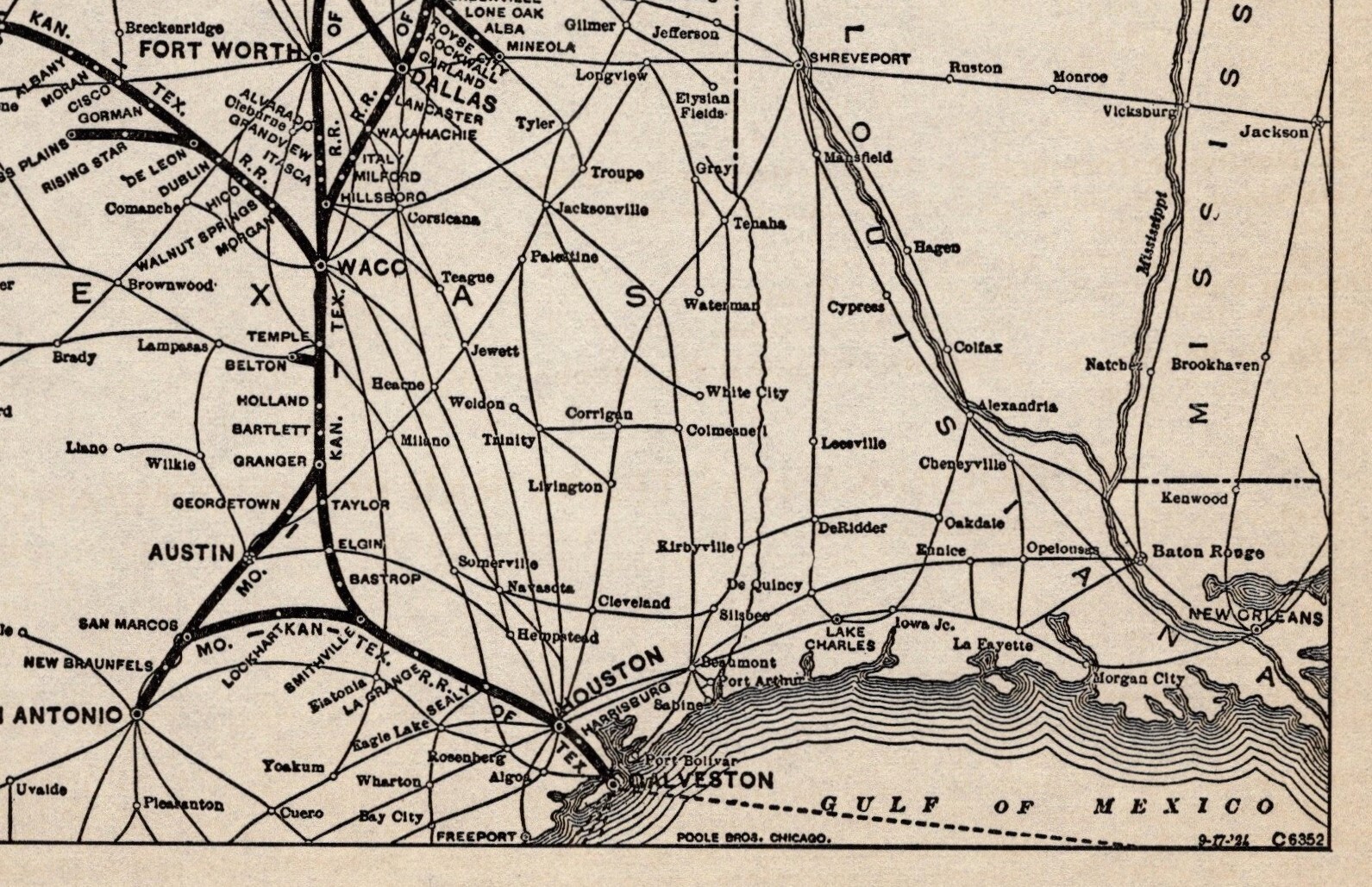1924 Antique MKT Railroad Map Missouri Kansas Texas Lines Railroad Map 2093