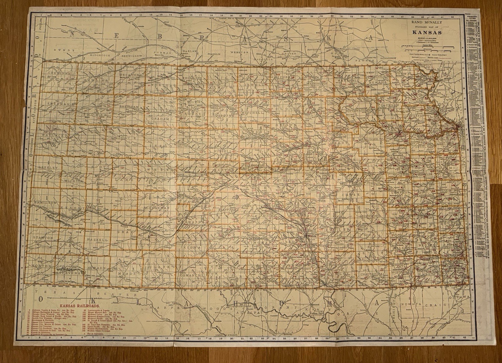 C.1920’s Era Rand McNally Map Of Kansas Air Trails & Railroads 2 Sided Very Rare