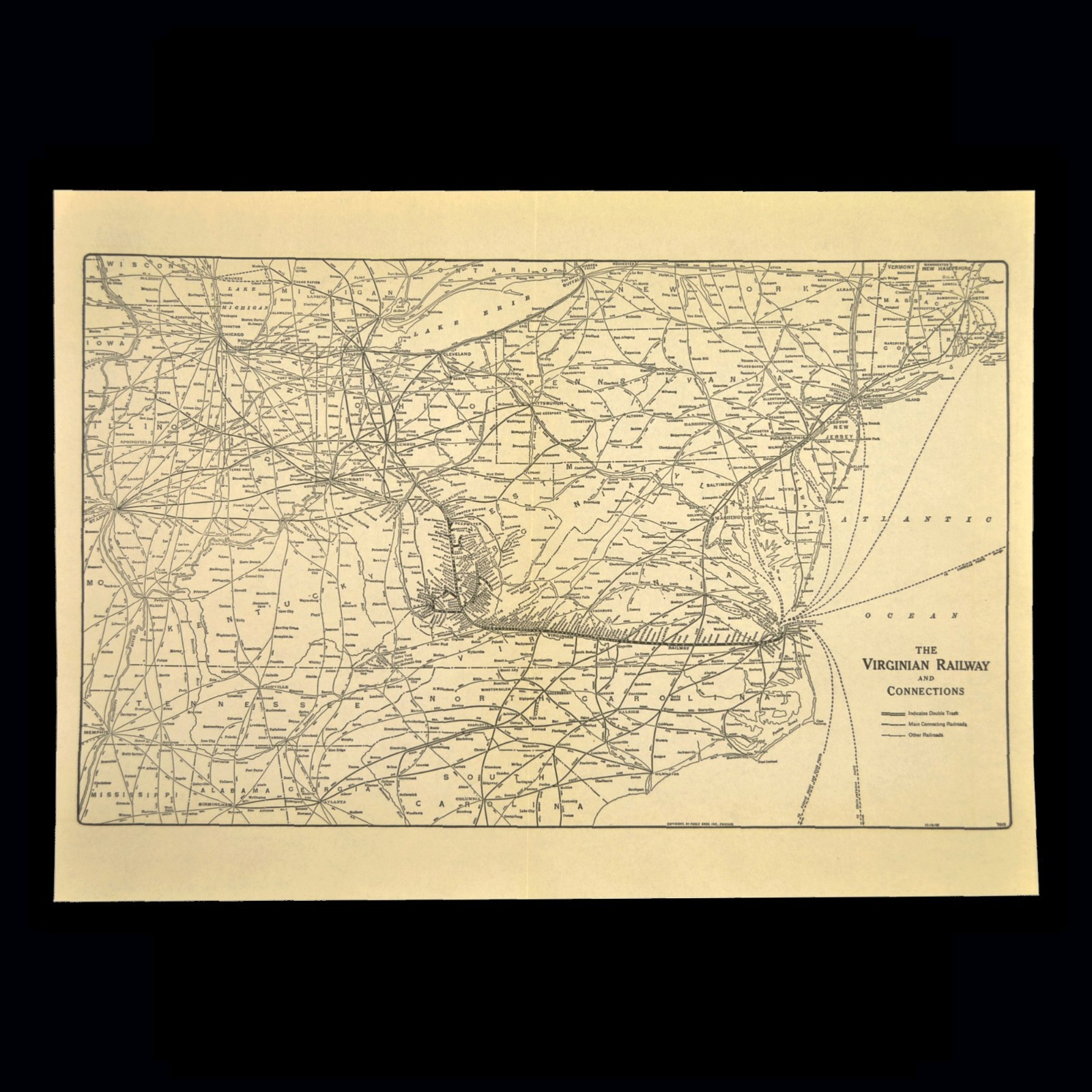 Vintage VIRGINIAN RAILWAY Map Railroad Original Deepwater Norfolk Antique