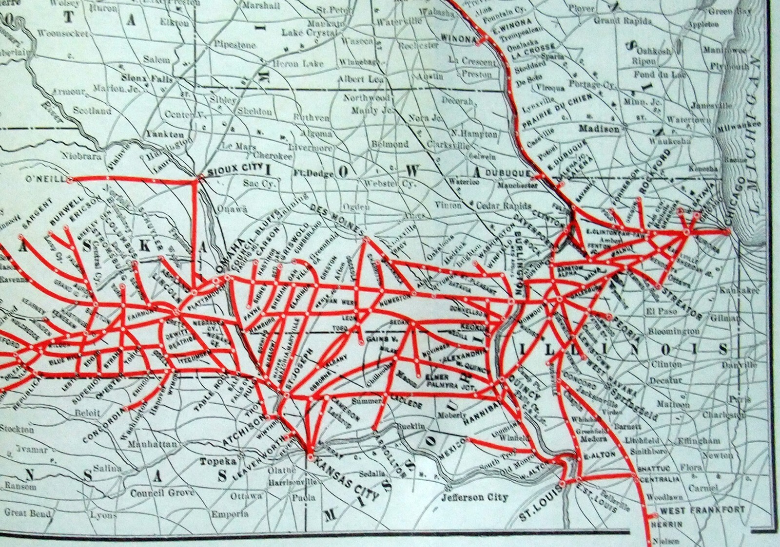 Chicago Burlington & Quincy Railroad – Original 1920 System Map. CBQ Antique