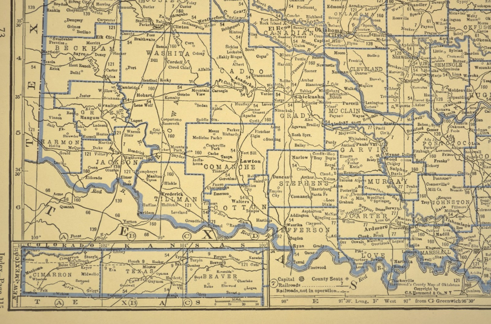ca 1930 OKLAHOMA Railroad Map Depot Towns CRI&P RR Historic Original Atlas Map