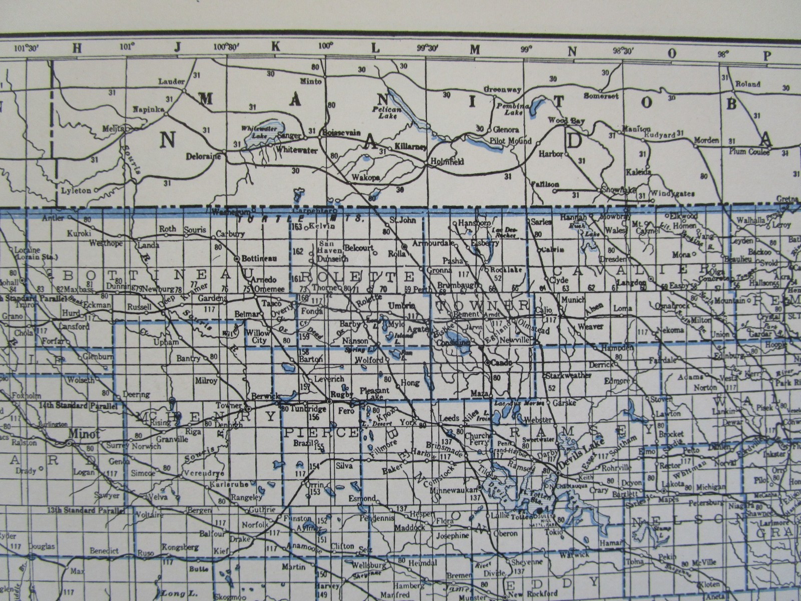 ND OH GREAT DEPRESSION ERA 1931 NORTH DAKOTA RAILROAD Map. C&NW SOO NP ~or~ OHIO