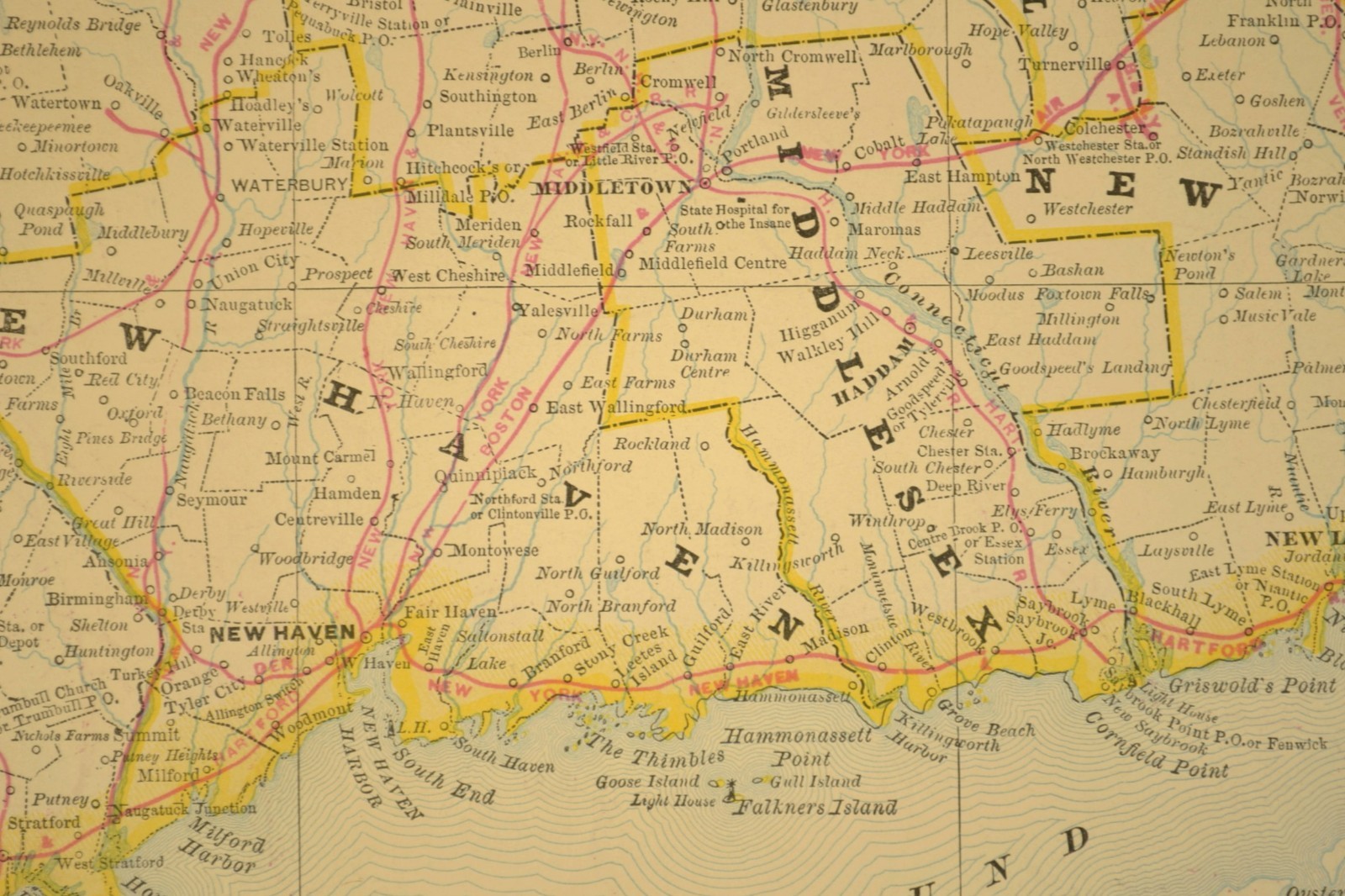 Antique CONNECTICUT Railroad Map NY&NE RR New York & New England RR The Air Line