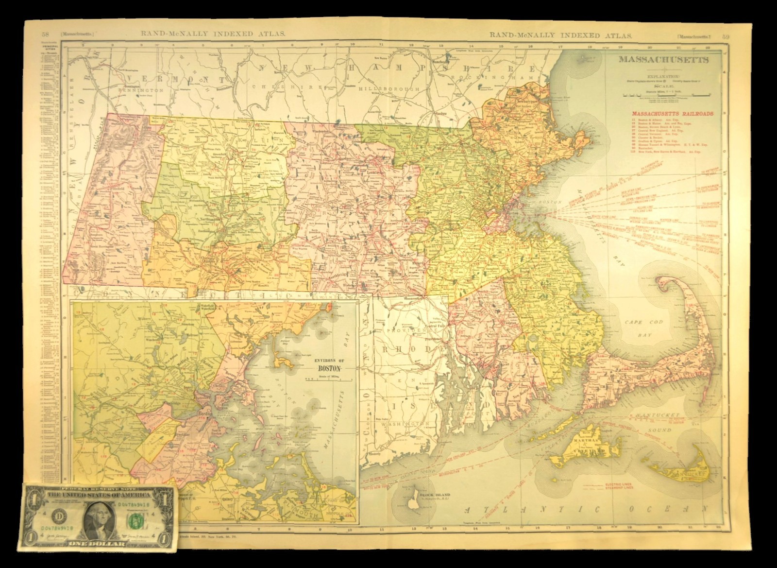 1911 Antique Map of Massachusetts Railroad Map ORIGINAL Atlas Map B&M RR DATED